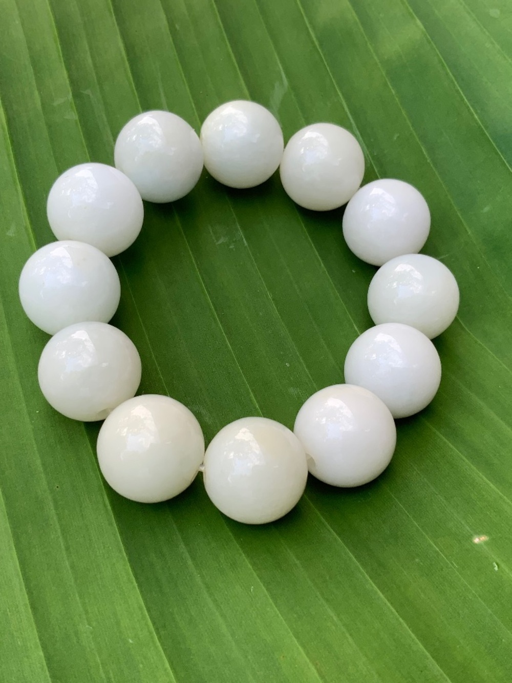 Natural White jade 12 beads bracelet fit up to 6.5 in wrist